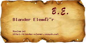Blander Elemér névjegykártya